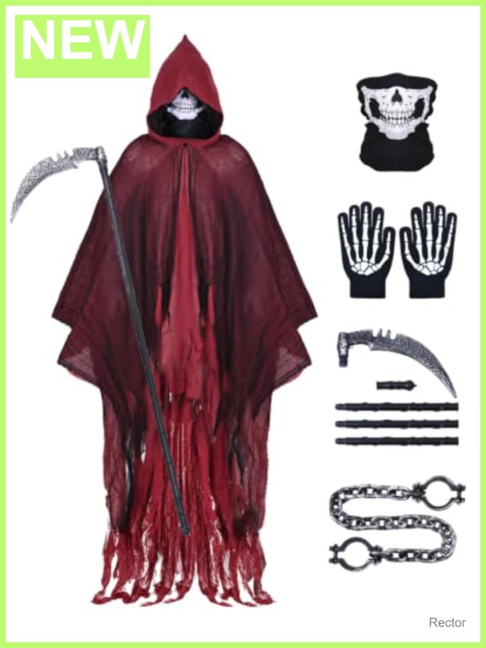 Grim Reaper Costume Set Hooded Cloak Skull Mask Scythe Adult